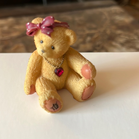 Enesco Bear figurine, wearing January’s birthstone necklace, 1”x1” - Picture 2 of 2